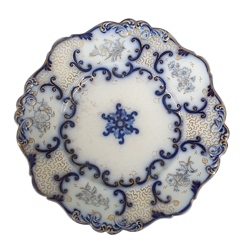 80 - A good 19th Century part Dessert Service with blue ground and gilded decoration consisting of centre... 