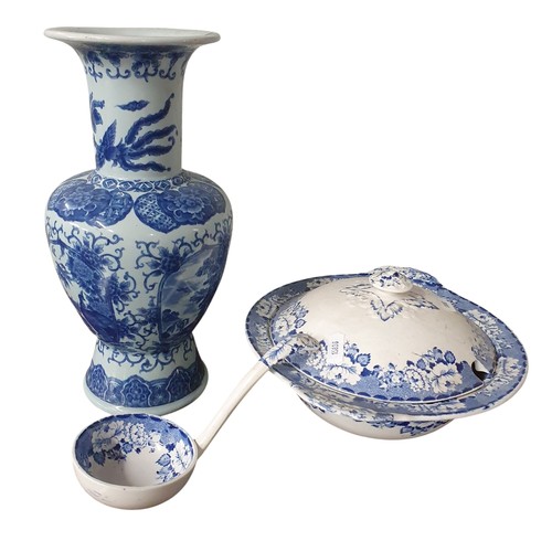 101 - A quantity of 19th Century and later Wares to include a blue ground 19th Century meat platter, a sou... 