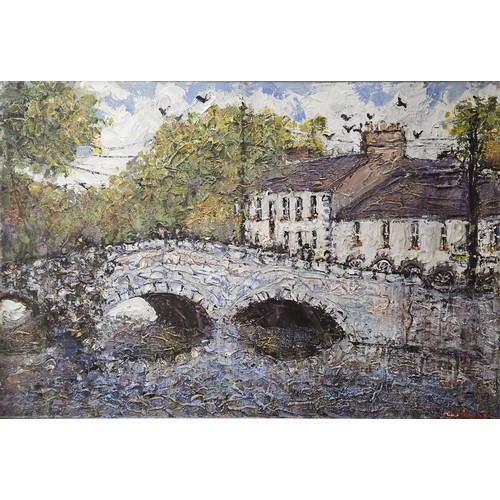 Marie Carroll 20th Century D2016. Oil on Canvas, On the bridge at Westport signed LR.
