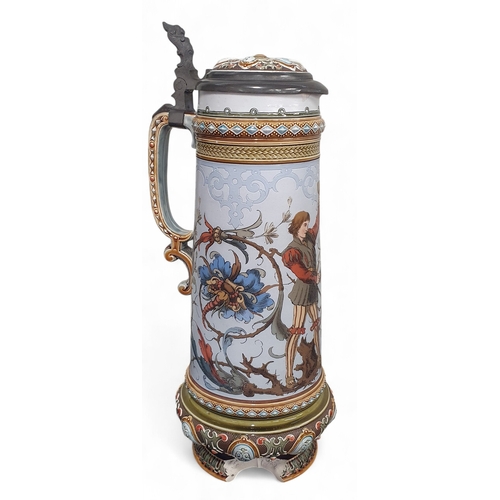 38 - Two extremely large German Steins with highly embossed detail. One is a Gilleroy and Boch and the ot... 