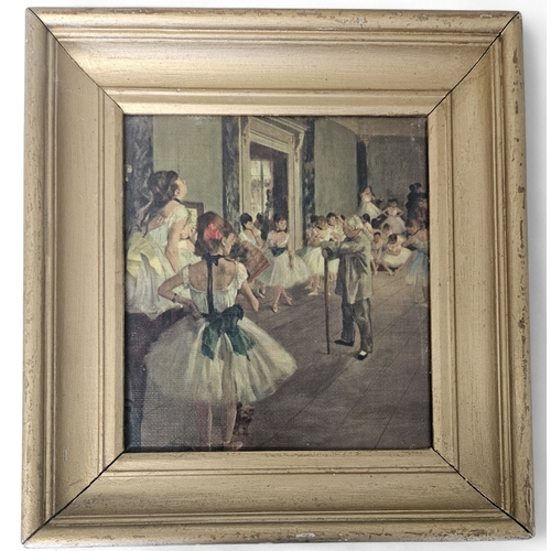 21 - After Degas' Ballet Dancers. An Oleograph on Canvas of Ballet Dancers  in a gilt frame. 22 x 20 cm a... 