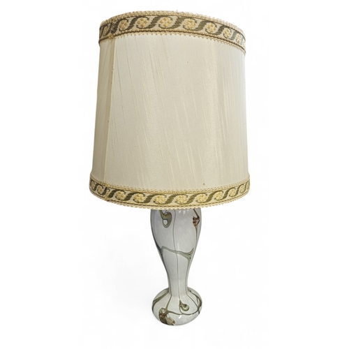 58 - An unusual Iridescent Glass Vase converted to a table Lamp with a good shade. H 47 cm approx.