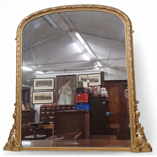 49 - A fantastic 19th Century Timber and Plaster Gilt 3/4 size arch top Overmantel Mirror with highly car... 