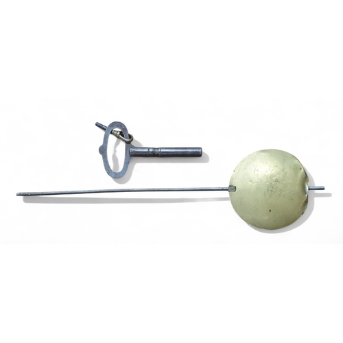 91 - A 19th Century black Slate Mantel Clock of large size with white enamel dial face. Pendulum and key ... 