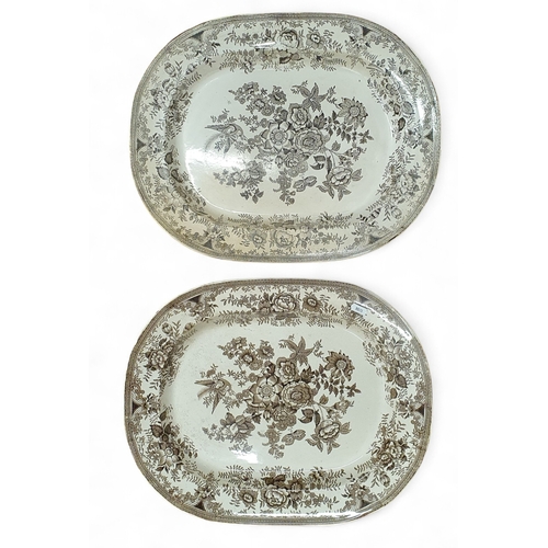 142 - A good quantity of Lustre Ware along with two 19th Century meat platters and other items on four she... 