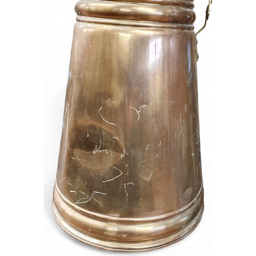 30 - An early 20th Century Copper and Brass Coal Skuttle with ceramic and brass handles and hand painted ... 