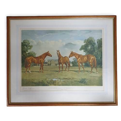 Raoul Millais - Finnure - Silver Fame - Roimond, 1951, lithograph signed in pencil to the margin. Depicting still life coloured Print of three Horses. 62 x 75 cm approx.
