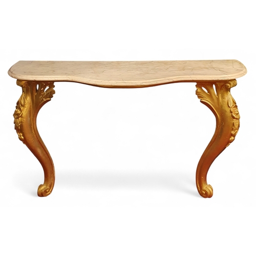 46 - A 19th Century Timber and Gilt overmantel Mirror and Console Table with white marble top.
Mirror W 1... 