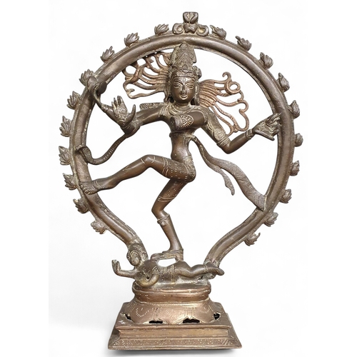 56 - A Brass fan shaped Spark Guard along with an Oriental table figure and a vintage candelabra. TB 54 c... 