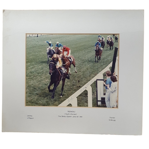 12 - A group of Photographs of Lester Piggott, Teenoso winning The Epsom Derby 1983 signed, First ride af... 