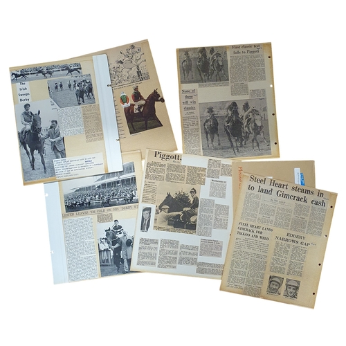 43 - A quantity of Lester Piggott scrap folio pages and a scrap book.