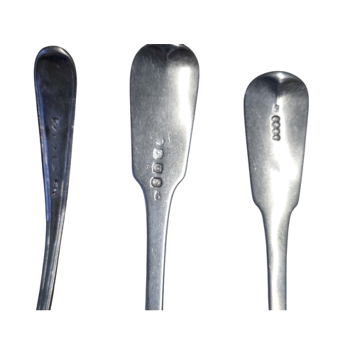 372 - A very early Irish Silver Spoon, marks rubbed possibly 1764 along with two worn Irish Silver Spoons,... 