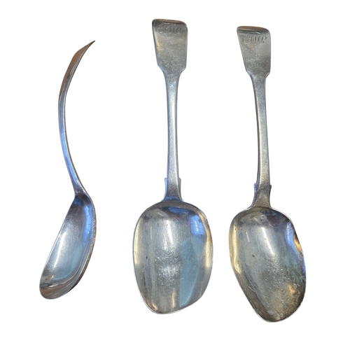 372 - A very early Irish Silver Spoon, marks rubbed possibly 1764 along with two worn Irish Silver Spoons,... 