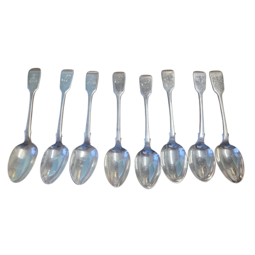 373 - A set of eight Irish Silver tea Spoons, John Smyth 1858 along with another Irish Silver tea spoon. 1... 