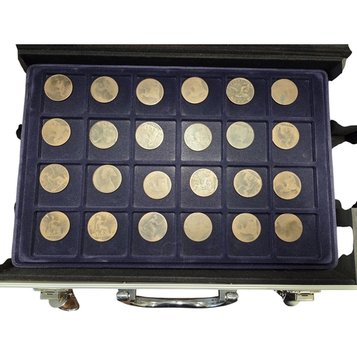 389 - An extremely large quantity of primarily British Pennies some Irish. In a metal coin case.