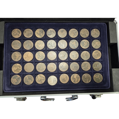 389 - An extremely large quantity of primarily British Pennies some Irish. In a metal coin case.