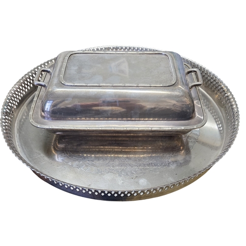 389A - A Silver handled Scissors, set of five Silver spoons, a Harrods lidded serving dish along with a cir... 