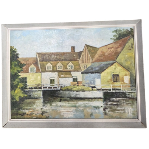 485 - P Hubbard. An Oil on Board of a mill along with a coloured print after the original Dutch painting.