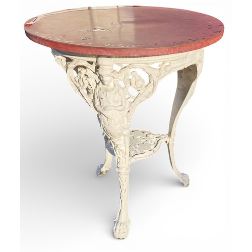 501B - A good heavy cast Iron circular Table with timber top.
