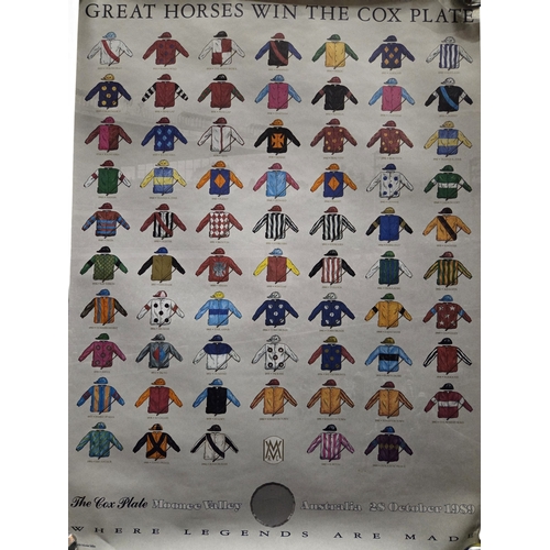 67 - An unframed coloured Print The Great Horses win The Cox Plate, Moone Valley along with along with a ... 