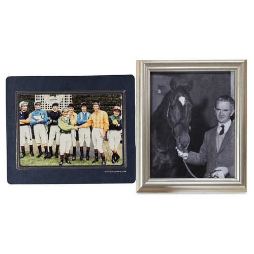 77 - A collection of very good photographs of Lester Piggott, a vintage Telegraph along with a photograph... 