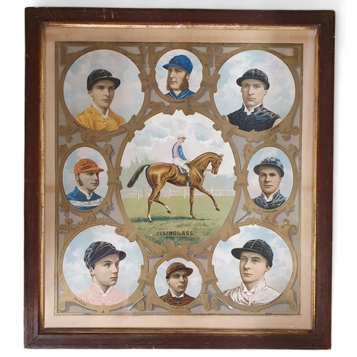 194 - A good late 19th Century coloured collage Print of Isinglass with jockey T Loates and other jockeys,... 
