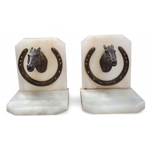 206 - A good pair of Marble and Bronze equestrian Bookends.