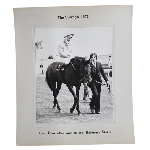 212 - Three vintage mopunted Photographs of Lester Piggott up. Two of Cavo Doro  and Commanche Run.