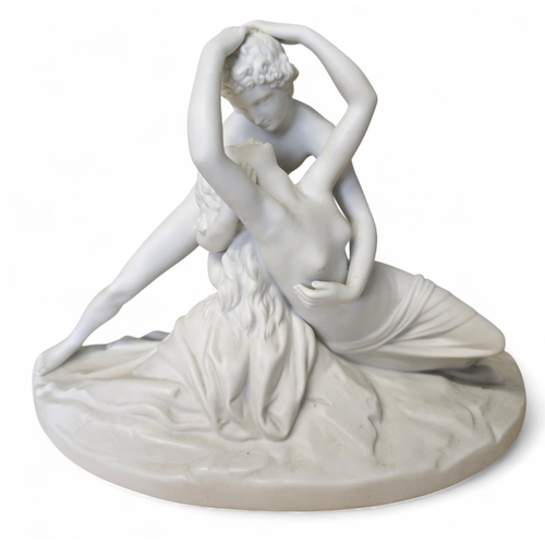 434 - A superb Parian Figure after Canova of a loving couple 'Sublime Love and Psyche' with a number stamp... 