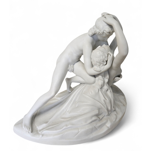 434 - A superb Parian Figure after Canova of a loving couple 'Sublime Love and Psyche' with a number stamp... 