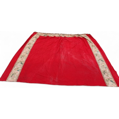 1020 - A good red ground Curtain with tapestry style border. 235d x 220w approx.