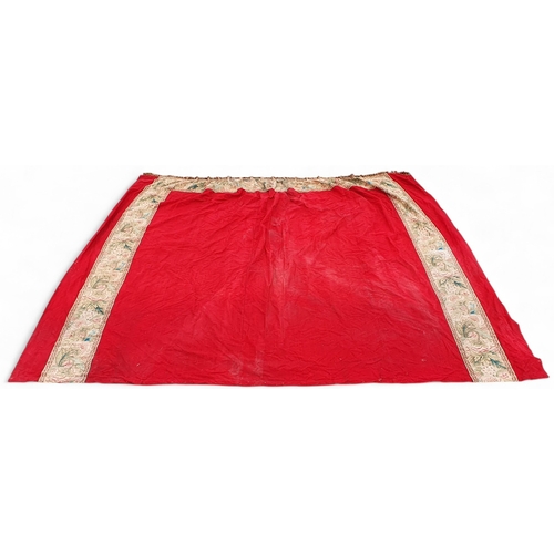 1020 - A good red ground Curtain with tapestry style border. 235d x 220w approx.