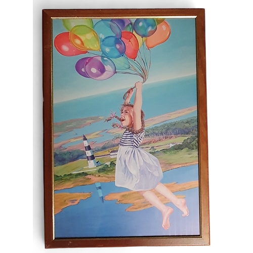 97 - A coloured Print after the original of a Girl in mid flight. H 82 x 56 cm approx.