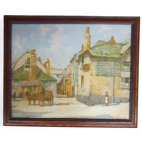 102 - Two coloured Prints of Town scenes along with an Oil on Board of a River Scene which may be Stowe Ga... 