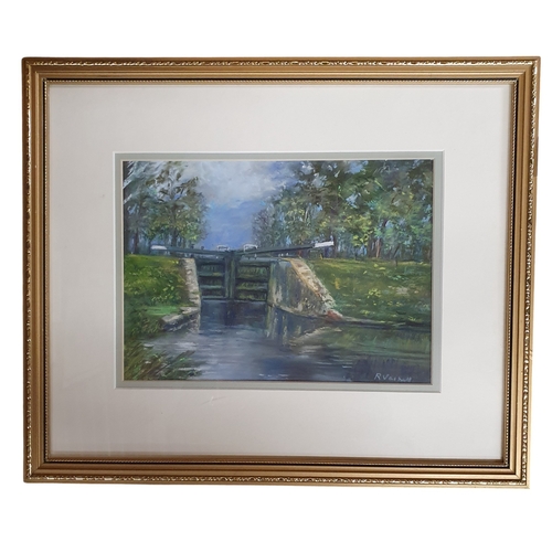 183 - R Vasey. Two 20th Century Watercolours one of a lough scene and the other of a village scene. Both s... 