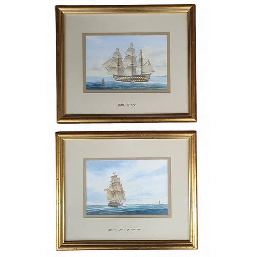 188 - Two early 20th Century Watercolours HMS Victory and HMS Victory heading to Trafalgar. By Gordon F Wr... 