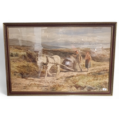 235 - A Duncan MacLaurin 1849-1921. A Watercolour of a couple carrying timber with Horse and Cart, man in ... 