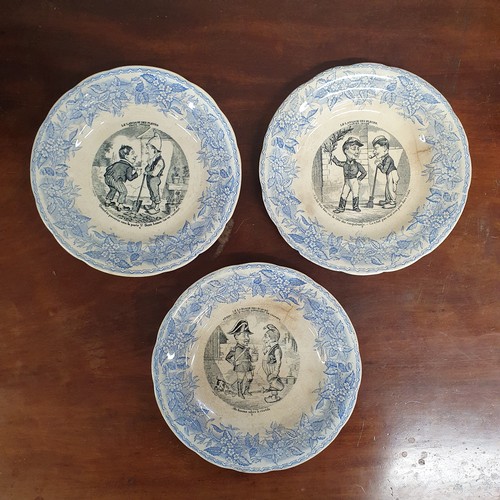 320 - A good quantity of 19th Century French Opaque Porcelain Gien caricature Plates. D 20 cm approx.  Sol... 