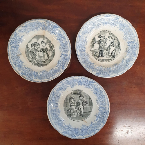 320 - A good quantity of 19th Century French Opaque Porcelain Gien caricature Plates. D 20 cm approx.  Sol... 