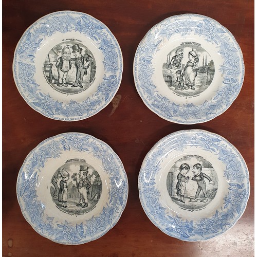 320 - A good quantity of 19th Century French Opaque Porcelain Gien caricature Plates. D 20 cm approx.  Sol... 