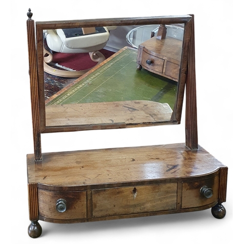 593 - A Regency Mahogany Crutch Mirror with triple frieze drawer and ebony inlay. 51 x 21 x H 57 cm approx... 
