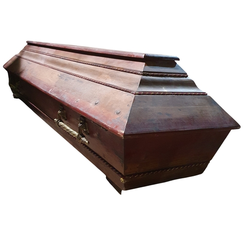 607 - A Vampire Coffin, Brown, fully lined, Brass lifting handles  Hydraulic smooth closing lid.
H 58 x 20... 