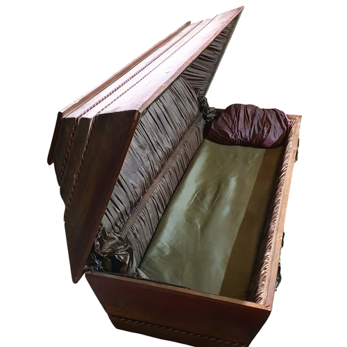 607 - A Vampire Coffin, Brown, fully lined, Brass lifting handles  Hydraulic smooth closing lid.
H 58 x 20... 