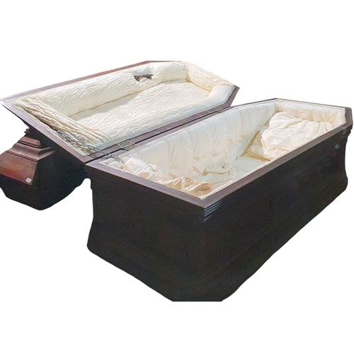 608 - A very heavy and ornate Vampire Coffin, fully lined, hinged lid, Lestat's written on it.
H 77 x 210 ... 