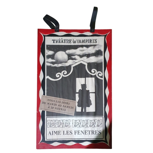 609 - A Metal storage box along with two double sided Vampire Theater billboards and film prop items. Box ... 