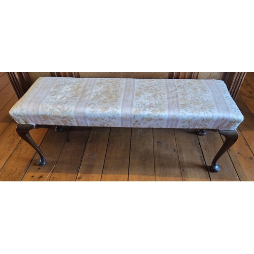 An Edwardian Mahogany rectangular upholstered Stool with cabriole ...