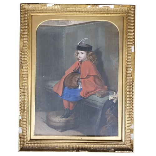 64 - A 19th Century coloured Engraving of a young Girl in a red cape. Indistinctly monogrammed LL. 67 x 5... 
