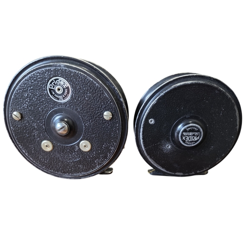 80 - J W Young Pridex 4” alloy Salmon fly Reel along with a 3 1/2'' Pridex alloy Salmon fly reel.