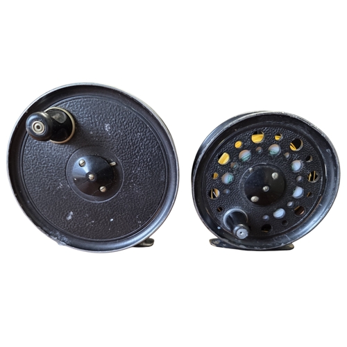 80 - J W Young Pridex 4” alloy Salmon fly Reel along with a 3 1/2'' Pridex alloy Salmon fly reel.