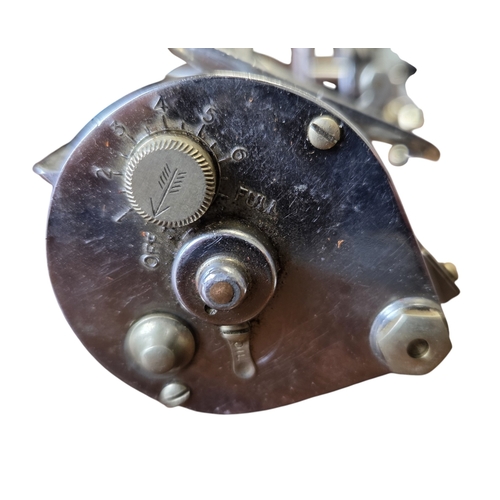 90 - Hardy Elarex vintage bait casting multiplier reel with celluloid splash shield.